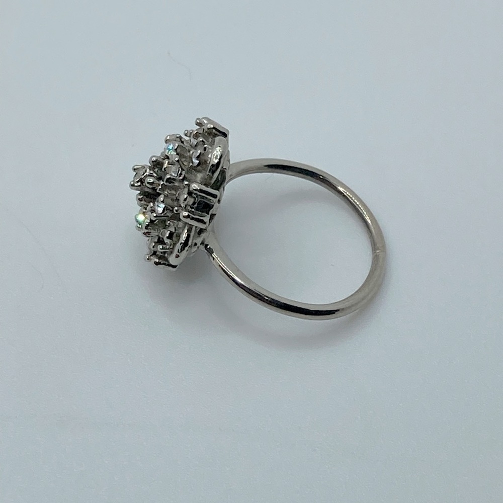 Vtg Silver Tone Rhinestone Floral Flower Cocktail Ring Sz 6.5 - Picture 4 of 14